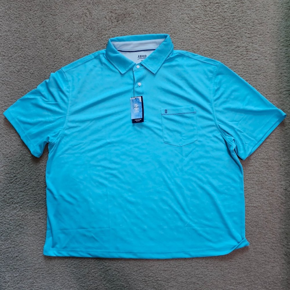 IZOD Men's Saltwater Beach Polo - Bachelor Button Blue 2XL Big NWT